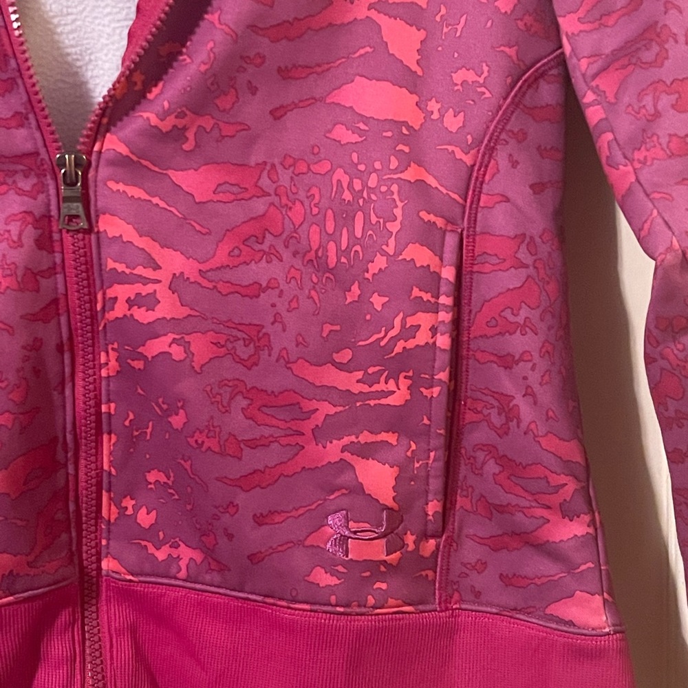 Under Armour zip up hooded jacket. Size M. Fuchsia color. Good condition. - Picture 3 of 3